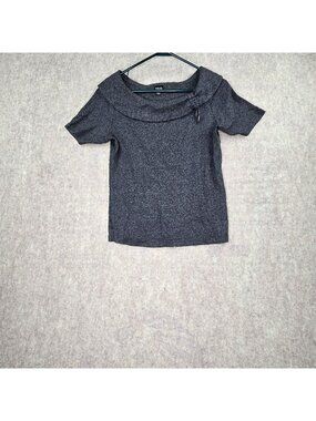 Rafaella Womens Gray Short Sleeve Cowl Neck Knit Top S 100% Cotton